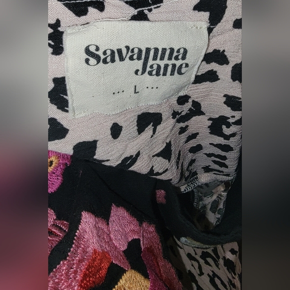 Savanna Jane sz L Boho Leopard Floral Embroider Cottagecore Festival Cowgirl Top - Picture 4 of 4